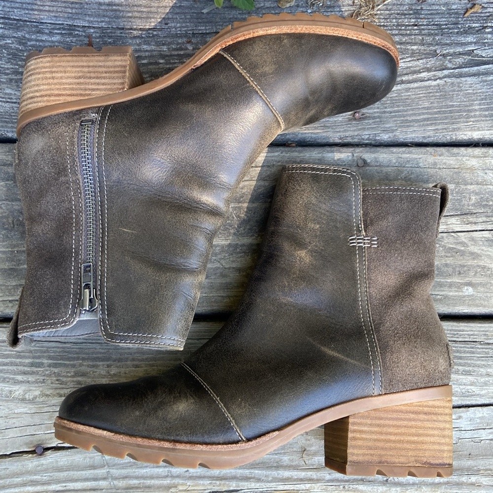 SOREL Cate Waterproof Leather & Suede Stacked Heel Boot Women’s Size 10 - Picture 7 of 14